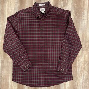 L.L. Bean Men's Wrinkle Free Traditional Fit Plaid Shirt - Burgundy and Green